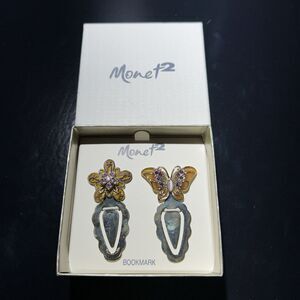 Monet Enamel Gold tone Rhinestone Butterfly/Flower Bookmarks - Set of 2
